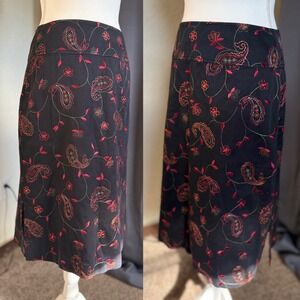 Vintage Harold's Black Embroidered Paisley Floral Pencil Skirt 6 Side Slits